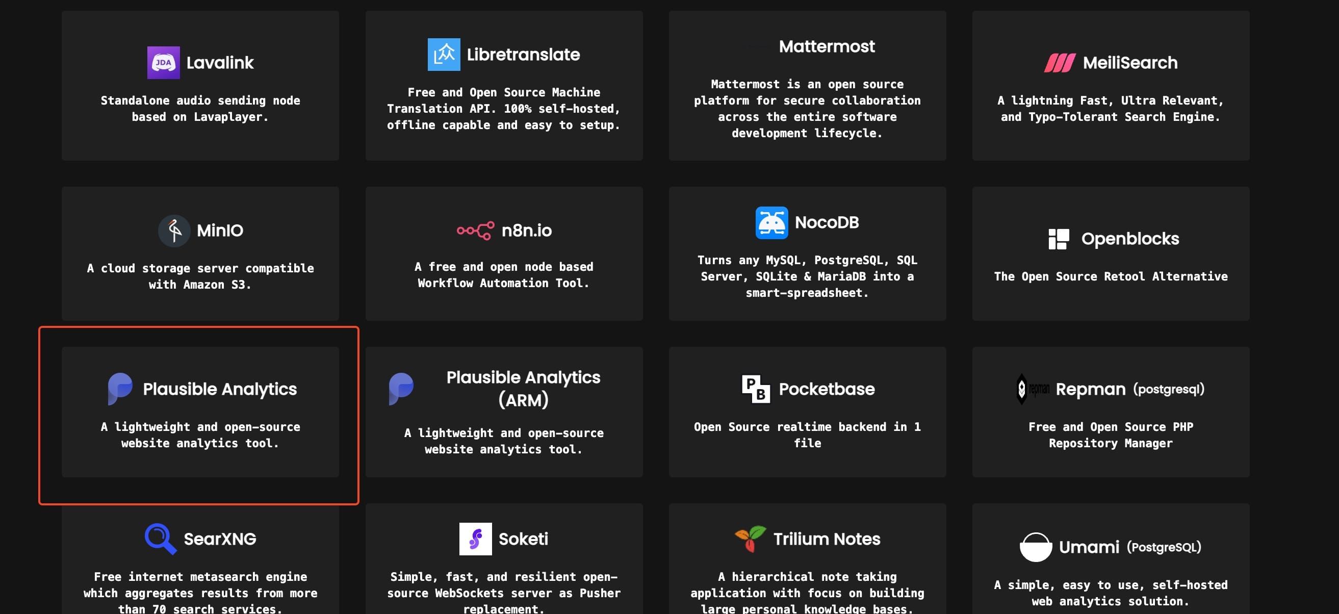 Coolify choose Plausible Analytics