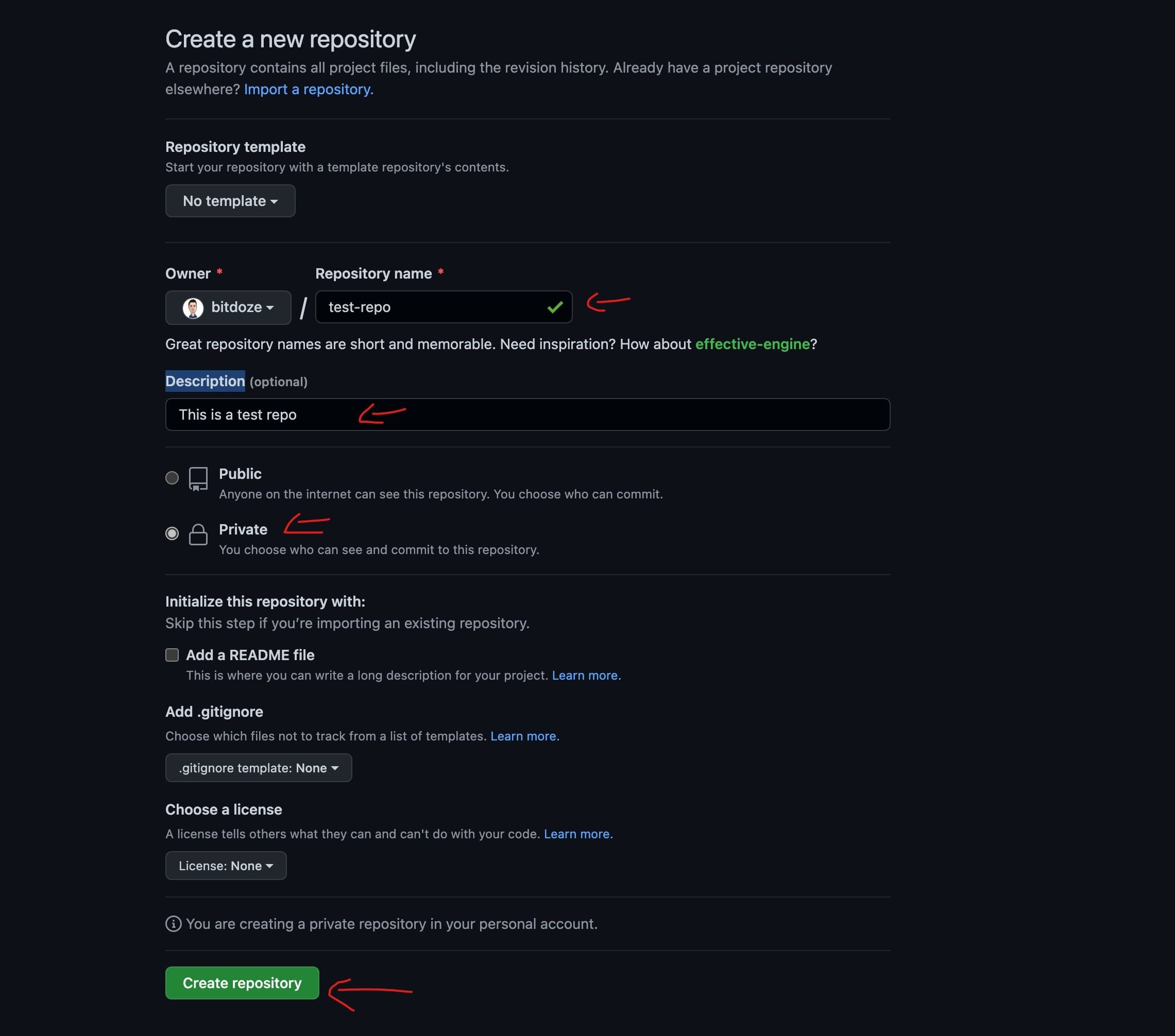 GitHub create repo