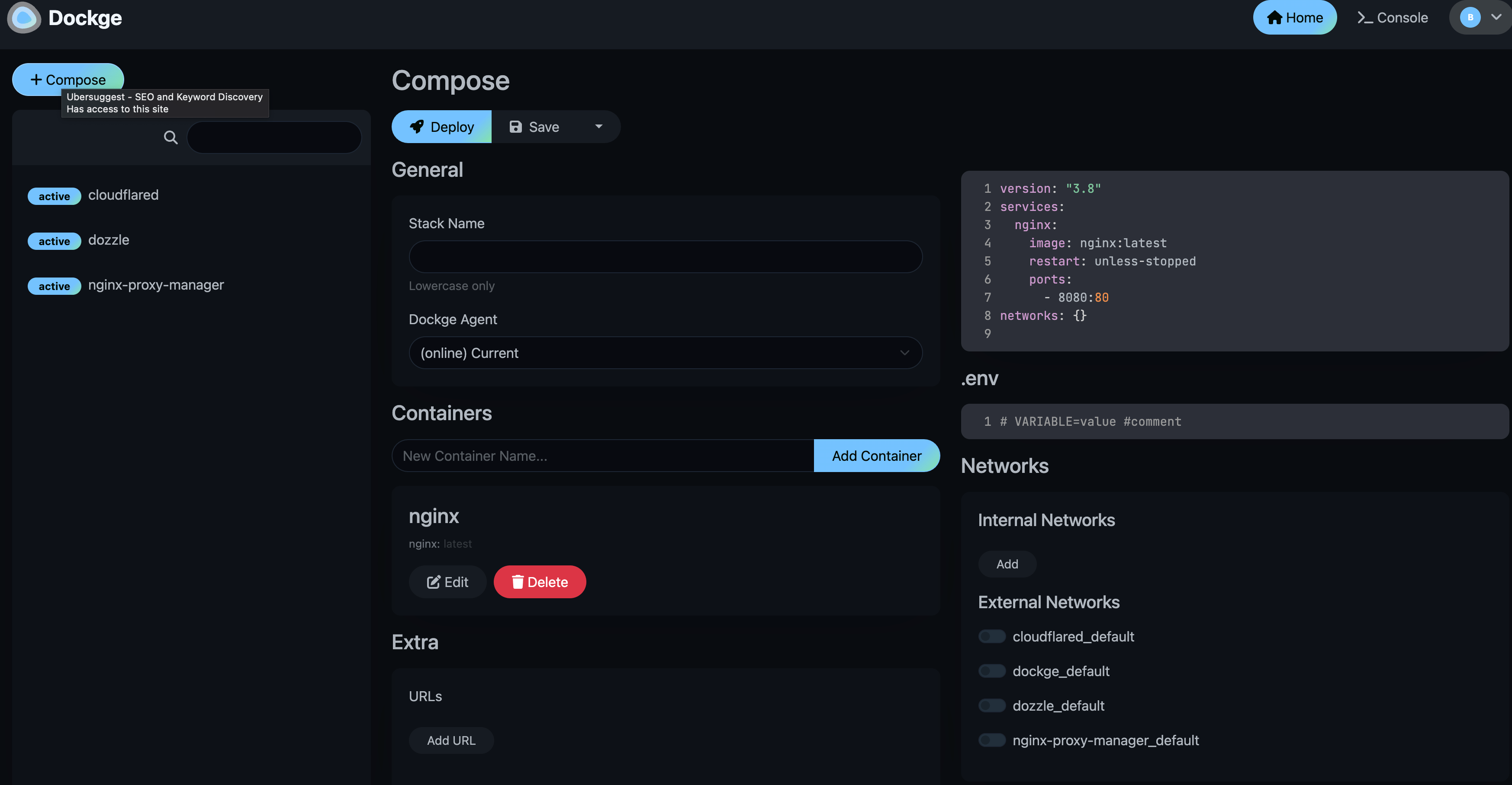 Dockge create new compose stack